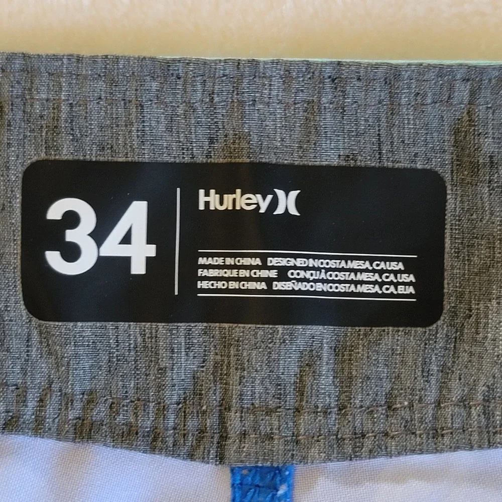 Hurley Board‎ Shorts Mens 34 Blue Tie Dye Tropical Palm Leaf Swim Trunks Surf